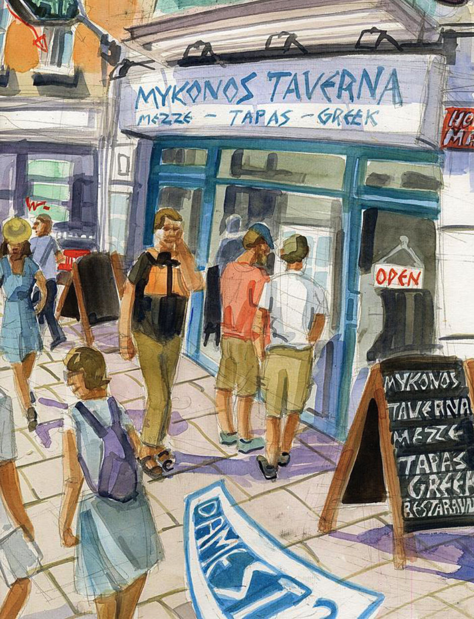 Mykonos Taverna Illustration by Eorna Walton